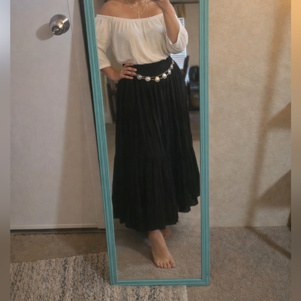 Women's Black Tiered Maxi Skirt - Classic Flow